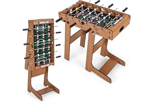 HOMASIS Calcio Balilla Pieghevole in Legno, Calcetto da Tavolo con 6 Aste, 18 Giocatori, 2 Caolcio e Segnapunti, Biliardino da Casa per Bambini e Adulti, 69 x 60 x 71 cm