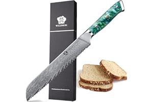 WILDMOK Cuchillo de pan dentado de 20 cm, cuchillo de pan con mango de resina resistente y duradero, cuchillo de corte de pan de acero VG10 japonés de 67 capas para pan, pasteles, bagels