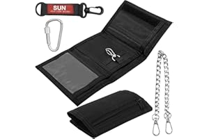 BANTI Geldbeutel Kinder Slim Geldbörse Jungen Portmonee Kinder mit Kette Clip Faltbare Dreifache Portemonnaie Kindergeldbeutel Jungs Wallet Schwarz