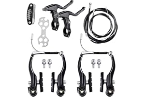 MUXSAM 2 Pairs Bike Brakes, Universal Complete V Bike Brakes Set,Road Bike Brakes Cables with Front Back Wheels and Bike Brake Levers with Calipers Levers Cables Multi-Tool Wrenches (Black)