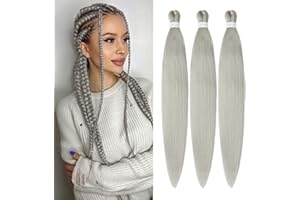 YDDM Easy Braid Pre stretched Braiding Hair 32Inch 3 Packs silver Braiding Hair For Braids,Yaki Texture Crochet Hair Box Braids Hot Water Setting Synthetic Braiding Hair Extensions（32 Inch, Silver#)