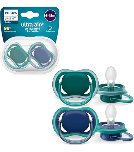 Philips Avent Sucettes Ultra-douces - Tétine Orthodontiques, Pour Bébés De 6 à 18 Mois, Collerette Souple, En Silicone D'origine Végétale, Sans BPA, Avec 2 étuis De Stérilisation, Lot De 4, SCF091/53