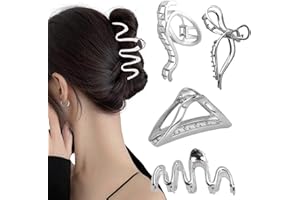 YPKIA Lot de 4 grandes pinces à cheveux en métal argenté pour femme et fille - Accessoires épais pour cheveux