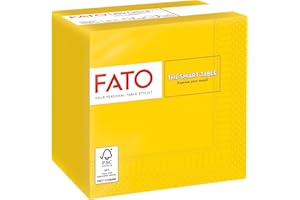 Fato - Disposable Paper Napkins, Ideal for Aperitifs and Cocktails, Pack of 100 Napkins, Size 24x24 Folded in 4, 2 ply, Yellow Color, 100% Pure Cellulose, FSC Certified