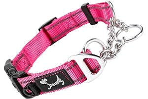 PETTOM Collare Semistrozzo Cane, Collare Cane Con Serratura di Sicurezza, Regolabile e Riflettente, Collare a Strozzo per Cani di Piccola, Media e Grande Taglia (L, Rosa)