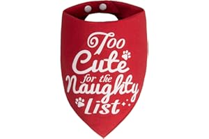 ICEMOOD Christmas Dog Bandanas Naughty & Nice Idea Funny Holiday Stocking Pet Scarf Gifts - Too Cute for the Naughty List, Solid Red, Medium & Large Breed, 25-75lbs