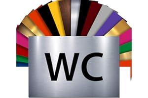 GRAVURE CONCEPT Plaque Signalétique WC Toilettes – Plaque De Porte Adhésive PVC 10 x 15 cm – 21 Couleurs Disponibles (Gris alu brillant)