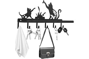 BATENGKEJI 2 Pcs Colgador Llaves Pared, Porta Cuelga Colgador de Llaves Llavero Pared con Estanteria Negros con 6 Ganchos para Entrada Hogar Cocina Oficina(Patrón de Gato)