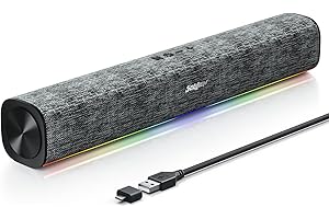 SOULION R100 Casse per Pc, Bluetooth e Altoparlanti PC, 10W, Alimentazione USB, luci colorate Soundbar con Pulsante Interruttore, Soundbar per desktop, laptop