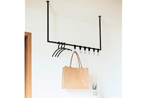 Homemetall Kleiderstange Deckenmontage schwarz aus Metall - Garderobenstange Deckenmontage 30 kg Traglast - in Handarbeit hergestellt & pulverbeschichtet - Hängende Kleiderstange B80cm x H60cm