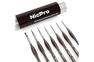 Nicpro 7 Pezzi Pennelli per Dipingere, Set Pennelli Fine Pittura con Custodia per Artisti Vernici Acriliche, Acquerelli, Oli e Guachi, le Unghia Art oer il Viso Dettagli in Miniatura Pittura,Marrone