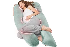 Nuliie Almohada Embarazada Dormir, Cojin Embarazo en Forma de U, Almohadas Embarazo para Soporte de Espalda, Caderas y Piernas, Almohada para Embarazadas con Funda de Terciopelo Lavable(Verde)