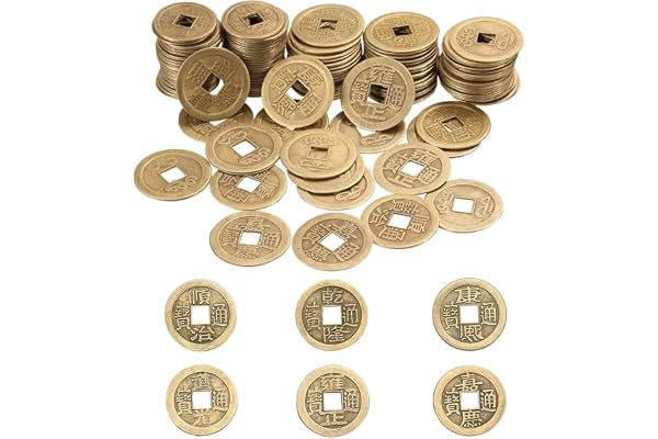 Quesuc 50 Pièces de Monnaie Feng Shui Chinoises Bonne Chance de Monnaie I-Ching Pour La Santé Et La Richesse, 2 cm