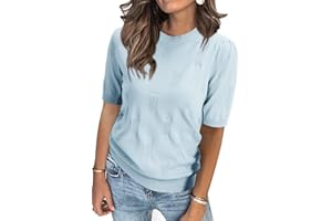 Arach&Cloz Pullover Damen Kurzarm Langarm Elegant Frühjahr Sommer Winter Strickpullover Rundhals Pulli Sweatshirt