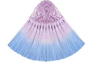 AOKBEAN 50PCS Mini Silk Tassel for Craft DIY Bookmark Cute Jewellery Making Beaded, Girl Earring, Keyring, Graduation, Small Key, Long Ribbon Fabric Sewing, Curtain Trim Door Home Decor (Purple Blue)