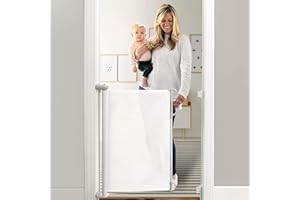Momcozy Barrière de Sécurité Rétractable pour Bébés (0 à 140 cm), Améliorer Barrière de Securité Escalier, Barrière Sécurité Enfant Relocalisable pour Les Escaliers/Portes/Couloirs, Blanc