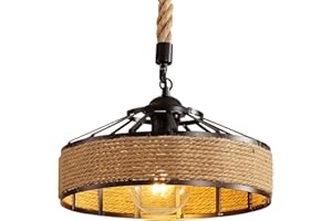 Goeco Lámpara Colgante de Cuerda, E27 Lamparas de Techo Cuerda en Metal, Iluminación Colgante Industrial Ajustable En Altura para Comedor, Sala, Restaurante, Bar, Cafetería (No Incluido Bombillas)