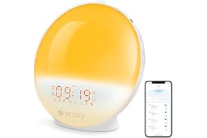 ecozy Sunrise Alarm Clock, White Noise Machine, Sunrise/Sunset Simulation, App&Voice of Alexa Control, 4 Alarms&Snooze, 17 Color Lights 22 Sleep Sounds, Bluetooth Wake Up Light for Heavy Sleeper/Kid