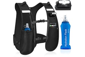 Nextyu Sac Hydratation Running Femme Homme, Gilet Trail Léger Réfléchissant avec Gourde Souple 500 ML, LED Avant et Bretelles de Poitrine Réglables pour Course à Pied Randonnée Cyclisme Marathon