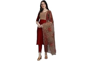 VredeVogel Damen Kurta-Hose und Dupatta-Set aus bestickter Baumwoll-Seiden-Mischung