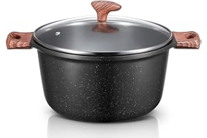 D.Perlla Faitout Induction 28cm, Marmite Braisière Antiadhésif, Revêtement Anti-rayures en Granite, Aluminium moulé sous pression, Casserole avec Couvercle, Convient à Tout feux Noir