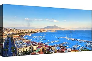canvashop Quadro Golfo Di Napoli Cm 120X60 Vesuvio di giorno Quadri Moderni Soggiorno Stampa Su Tela Canvas Città Italia