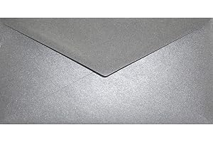 Netuno 25 kopert z masy perłowej, ciemnoszare, DIN długie, 110 x 220 mm, Aster Metallic Grey, spiczasta klapka, bez okienka, błyszcząca koperta z masy perłowej, DL, długie koperty na zaproszenia, wesele, urodziny