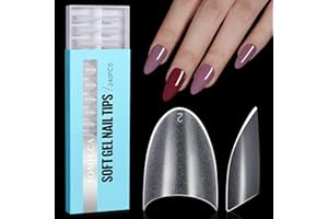 TOMICCA Short Almond French Edge Nail Tips, 240pcs Half Cover False Nail Tips, Clear Matte False Nails, Acrylic Nail Tips, Artificial Nails Tips for Acrylic Extensions, Salon Nails 12 Sizes
