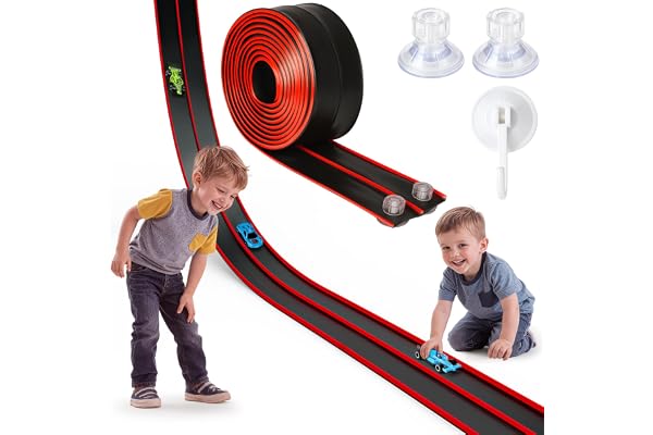 Hot Bee 4,5 M Piste Voiture Enfant, Circuit de Course Flexible en Caoutchouc, Rampe Voiture Miniature Enroulable Portable, Jouet Garçon 3 4 5 6 7 Ans, Cadeau Garçon Noël ou Anniversaire