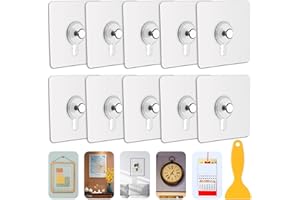 Haoh Lot de 10 Adhesif Accroche Tableau Sans Percer, Attache Cadre Adhésif Crochets pour Accroche Cadres Photo, Art Mural, Décoratives, Sans Trou(Transparent)