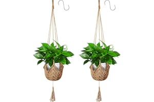 Apstaqeoo 2Pcs Jute Rope Macrame Plant Hangers, Flower Pot Holder with 2 Hanging Hooks, Wall Hanging Indoor Outdoor for Balcony Garden Home Decor (101cm)