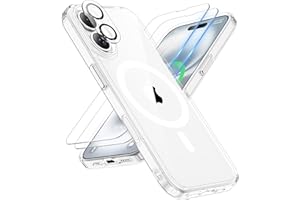 ORETECH Magnética para Funda iPhone 16, Compatible con mag-Safe, con [2X Protector de Pantalla y 1 Protector Cámara] Antichoque Antigolpes Case para Carcasa iPhone 16 Funda 6,1" Transparente