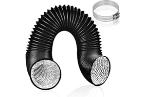 Enenes 125mm Tubo di Ventilazione Flessibile in PVC, Protezione a 3 Strati, Lunghezza 5m per Ventilazione e Scarico, Con 2 Clip in Acciaio(Nero)