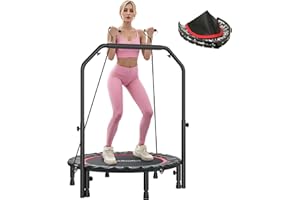 SPORTNOW Trampolín de Fitness Adultos Ø102 cm, Cama Elástica Plegable con Mango Ajustable de 4 Niveles y Bandas, para Entrenamiento Piernas Cuerpo en Hogar Oficina Gimnasio Exterior, Carga 150 kg