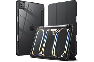 JETech Custodia per iPad Pro 11 Pollici M5/M4 2025/2024 (6a/5a Generazione) con Portapenne, Chiaro Trasparente Retro Conchiglia Sottile Supporto Antiurto Tablet Cover (Nero)