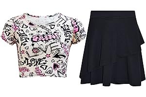 A2Z 4 Kids® Girls Tops Kids Designer's Comic Graffiti #Love Paris NYC #Selfie Print Crop Top & Fashion Double Layer Skater Skirt Set New Age 7 8 9 10 11 12 13 Years