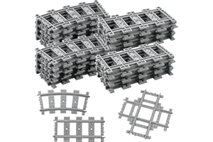 AUPAWDY 33 Stück City Schienen,City Bausteine Schienen,Eisenbahn Erweiterungs Sets City Schienen Zug für Bausteine Geschenke, Erweiterungsset für Kinder, Jungen und Mädchen