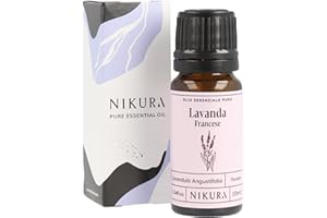 Nikura Olio Essenziale di Lavanda Francese - 10ml I Oli Naturali Puri al 100% I Perfetto per Aromaterapia, Diffusori, Umidificatori I Vegano e Prodotto nel Regno Unito