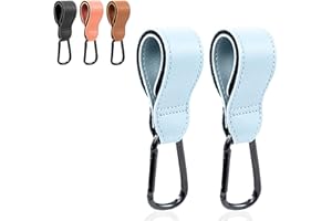 GENÉRICO BABALUU Pack Ganchos Carro Bebe Cuero – 2 Enganches – Soportan hasta 20kg de peso - Mosquetón Carrito Bebe – Accesorios para Silla de Paseo para colgar Bolso, Mochila, Bolsas (Azul)
