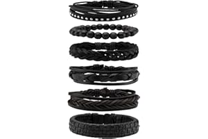 MILAKOO 6 Pezzi Bracciale in Pelle Intrecciata per Uomo Donna Bracciale Avvolgente con Perline in Legno Regolabile