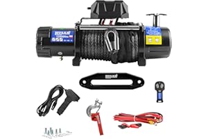 Husar Winch Cabrestante Eléctrico de 13500 lbs | 6124 kg, 12 V, Con Cuerda Sintética De 26 m, Control Inalámbrico, Transmisión Planetaria De 3 Etapas, Ideal Para Vehículos Todoterreno, Vehículos 4x4