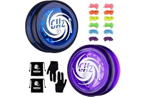 YOSTAR JoJo JoJo D1 Pack 2, JoJo Automatico, JoJo per bambini, Responsive JoJo in plastica professionale Jo Jo, Magic Yoyo con 12 corde Yoyo + 2 guanti JoJo + 2 Jo Bag (blu + viola)