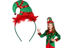SINMOE Elf Christmas Headband Elf Hat Headband Elf Fancy Dress Costume Accessory Christmas Hats for Kids Adults Women Halloween Xmas Party Gift, 3D Red and Green Elf Hat with Bell, One Size 9.8 x 5.9 Inch