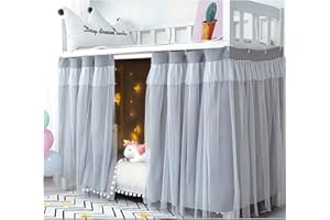 GossipBoy Bunk Bed Curtains, Canopy Bed Curtains, Blackout Curtains, Students Dormitory Tent for Cabin Bed with Nets Dustproof Blackout Cloth,Gray Belt Yarn,Bottom Bunk Curtain 1.2m