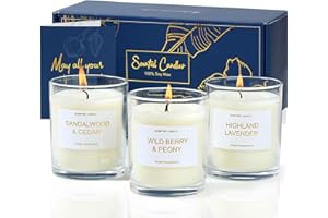 PROFIKLA Scented Candles Gift Set, Lavender, Peony & Wild Berries, Sandalwood Soy Wax Candles, 3 x 3.5oz 75 Hours Burn Time, Elegant Gift for Women and Men, Mum, Mother's Day, Birthday