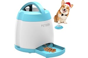 PETGEEK Interactive Dog Treat Dispenser and Puzzle Toy With Automatic Feeder, Dual Power Supply and Remote Control for Indoor or Outdoor Play (Blue)