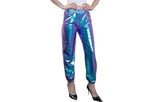 NewL Damskie metaliczne błyszczące joggery na co dzień holograficzne kolorowe spodnie streetwear hip-hop moda gładkie elastyczne spodnie