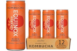 Equinox Kombucha Blood Orange (12 x 250ml) | Brewed in UK with SCOBY, Green Tea & Raw Cane Sugar | Sparkling Live Cultured Probiotic Drink for Gut Health | No Sweeteners & 100% Natural