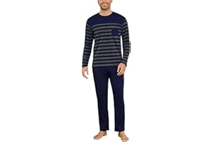 Irdcomps Pyjama Homme Hiver Coton Ensembles de Pyjamas à Chauds Manches Longues Col Rond Vêtements De Nuit Vêtements de Détente pour Hommes Deux Pièces Confortable Doux