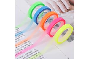 Abeillo 5 rollos de cintas resaltadoras, 6 mm x 5 m, cinta adhesiva transparente de color, marcador fluorescente extraíble, marcadores resaltadores para leer y tomar notas